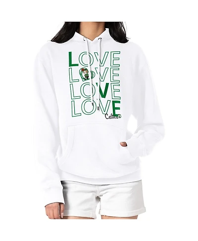 G-iii 4Her by Carl Banks Women's White Boston Celtics Basketball Love Fleece Pullover Hoodie