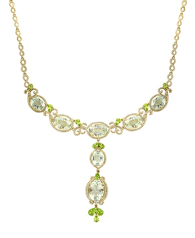 Lali Jewels Green Amethyst (1/7 ct. t.w.), Peridot (1/5 ct. t.w.) & Diamond (1/5 ct. t.w.) Necklace in 14k Yellow Gold
