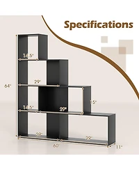Slickblue 4-Tier Modern Stepped Bookshelf with 6 Storage Cubes for Living Room-Black