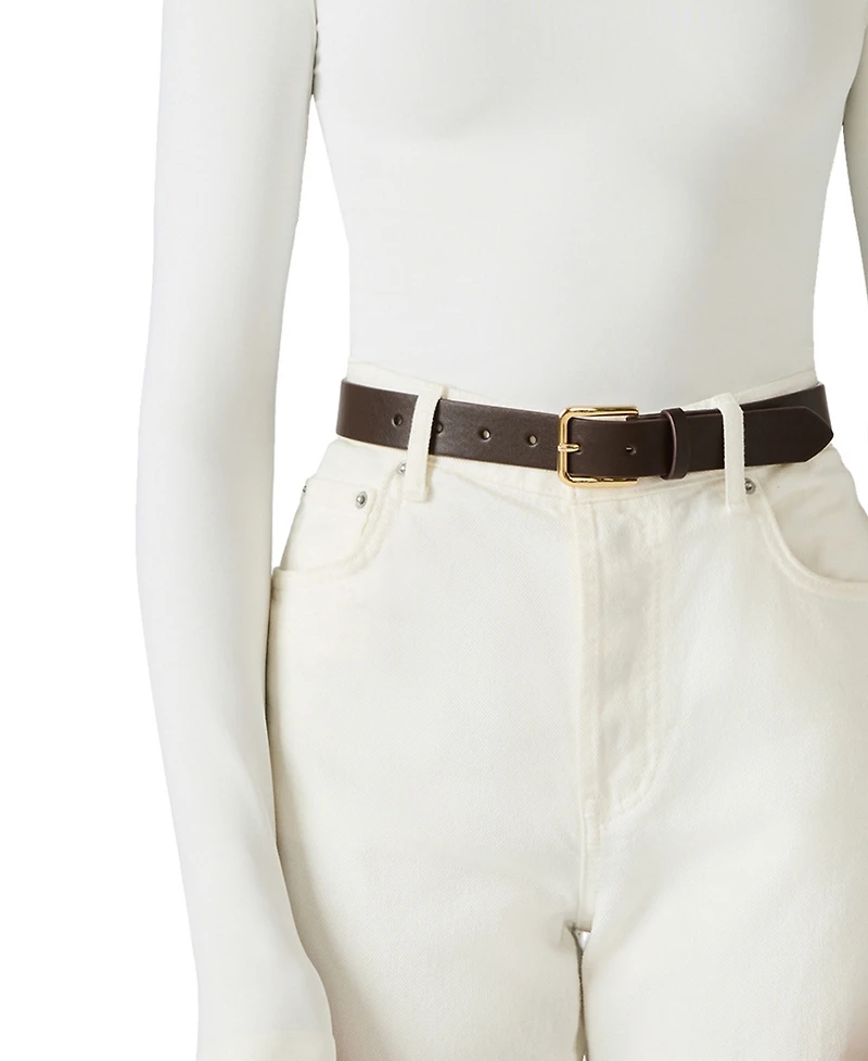 Steve Madden Feathered Edge Glazed Polyurethane Oval and Square Buckle 2-Piece Belt Set