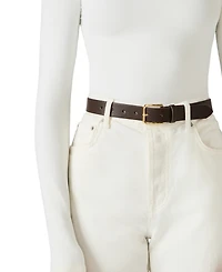Steve Madden Feathered Edge Glazed Polyurethane Oval and Square Buckle 2-Piece Belt Set