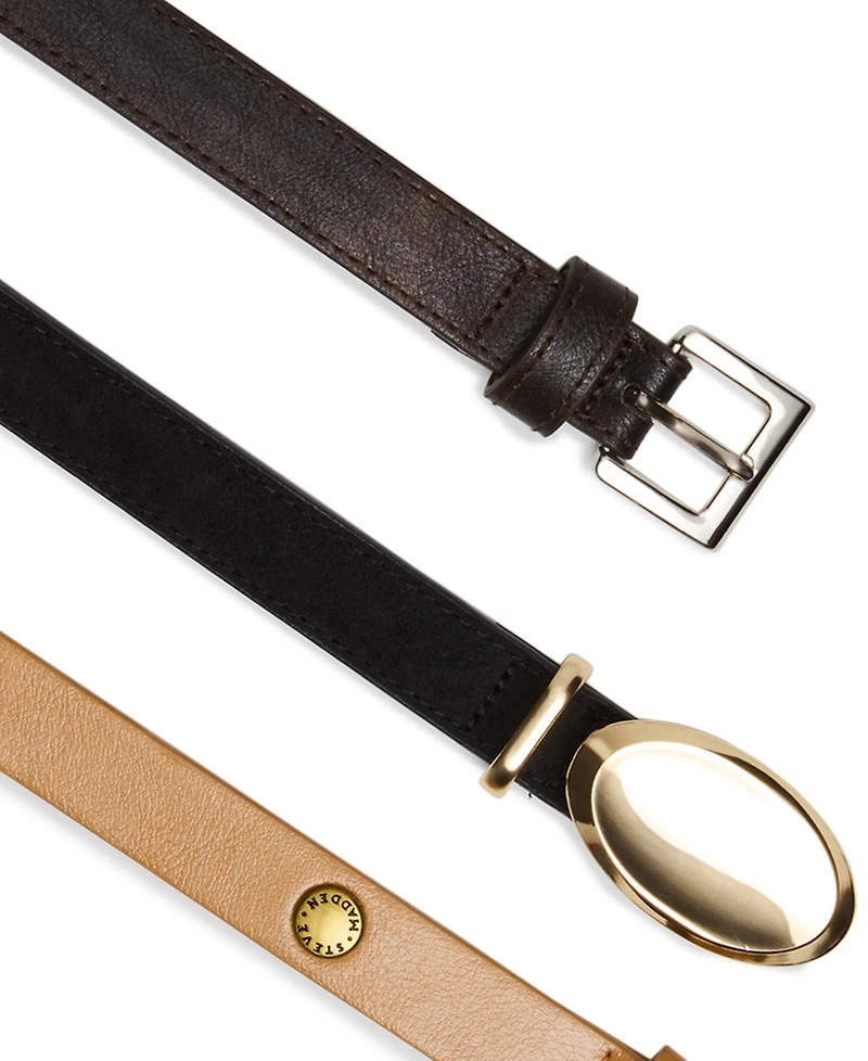 Steve Madden Polyurethane Square, Plaque and Dome Buckle 3-Piece Belt Set