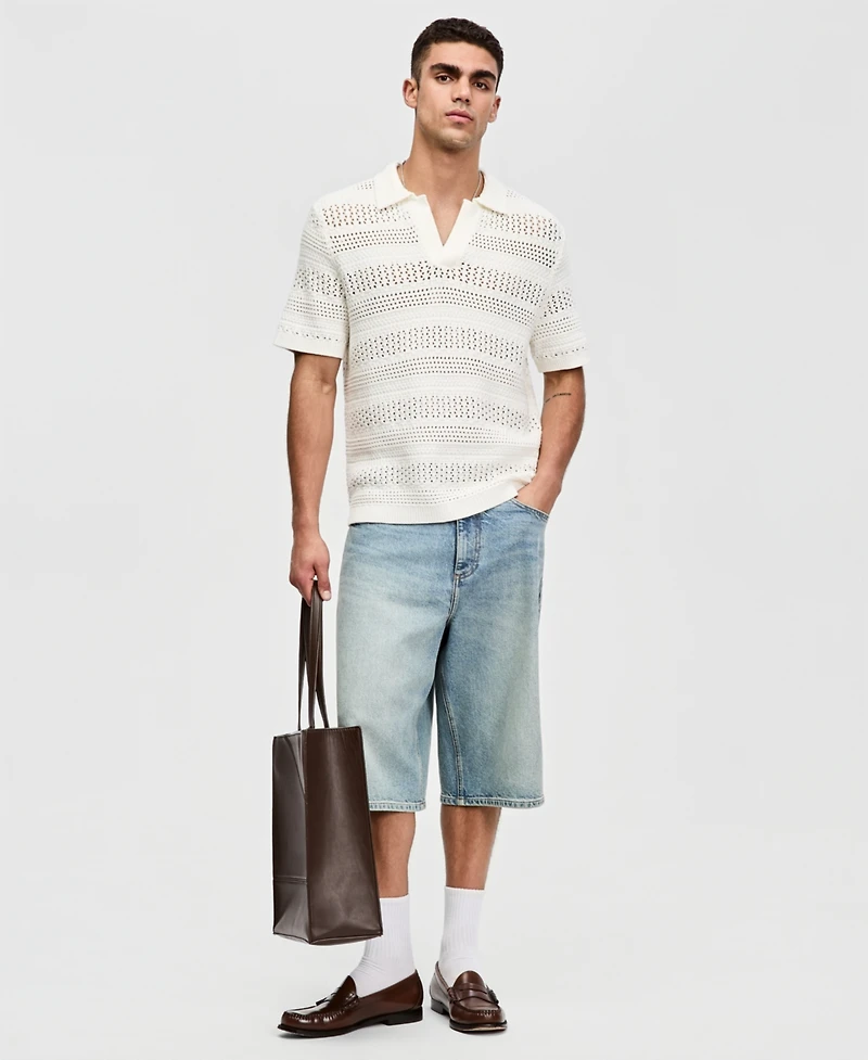 Mode of One Men's Relaxed-Fit Novelty Stitch Short-Sleeve Polo Sweater, Macy's Exclusive