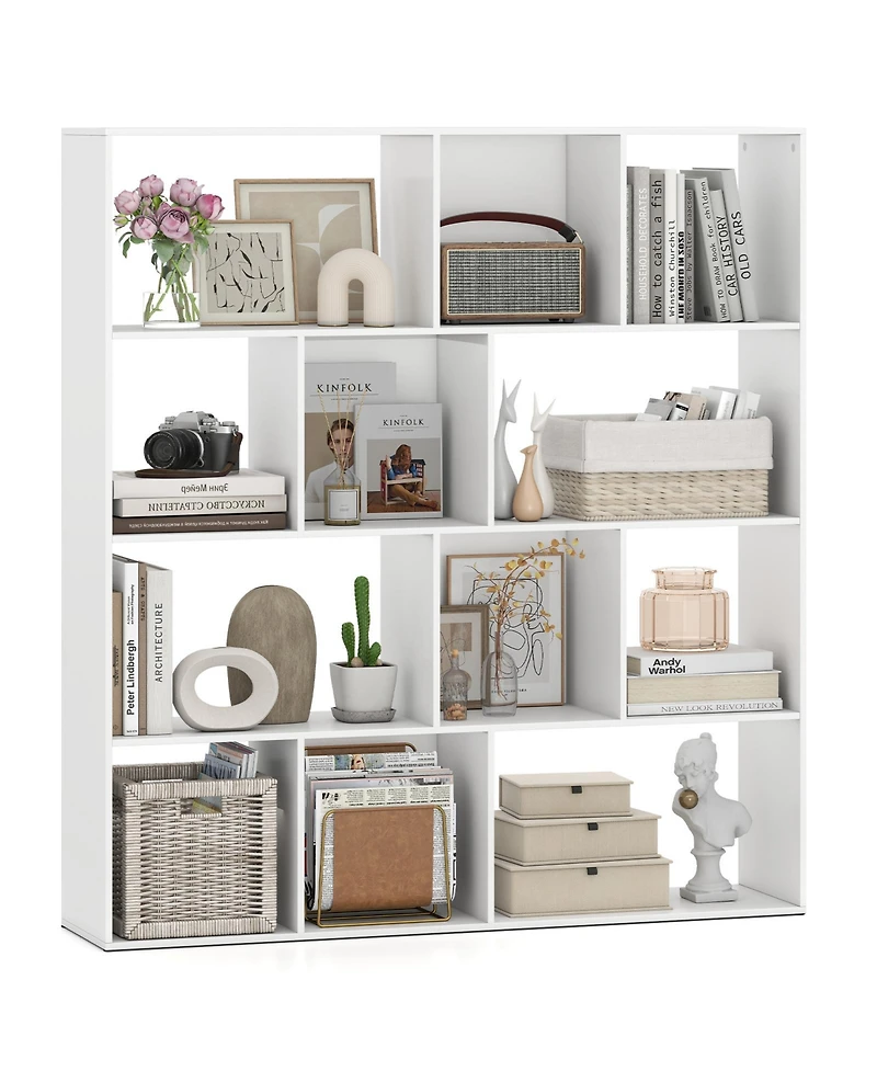 Slickblue 4-Tier Open Shelf Bookcase with 12 Storage Compartments