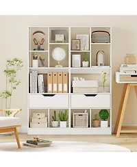 Slickblue 51 Inch Bookcase with Drawer and 7 Storage Compartments