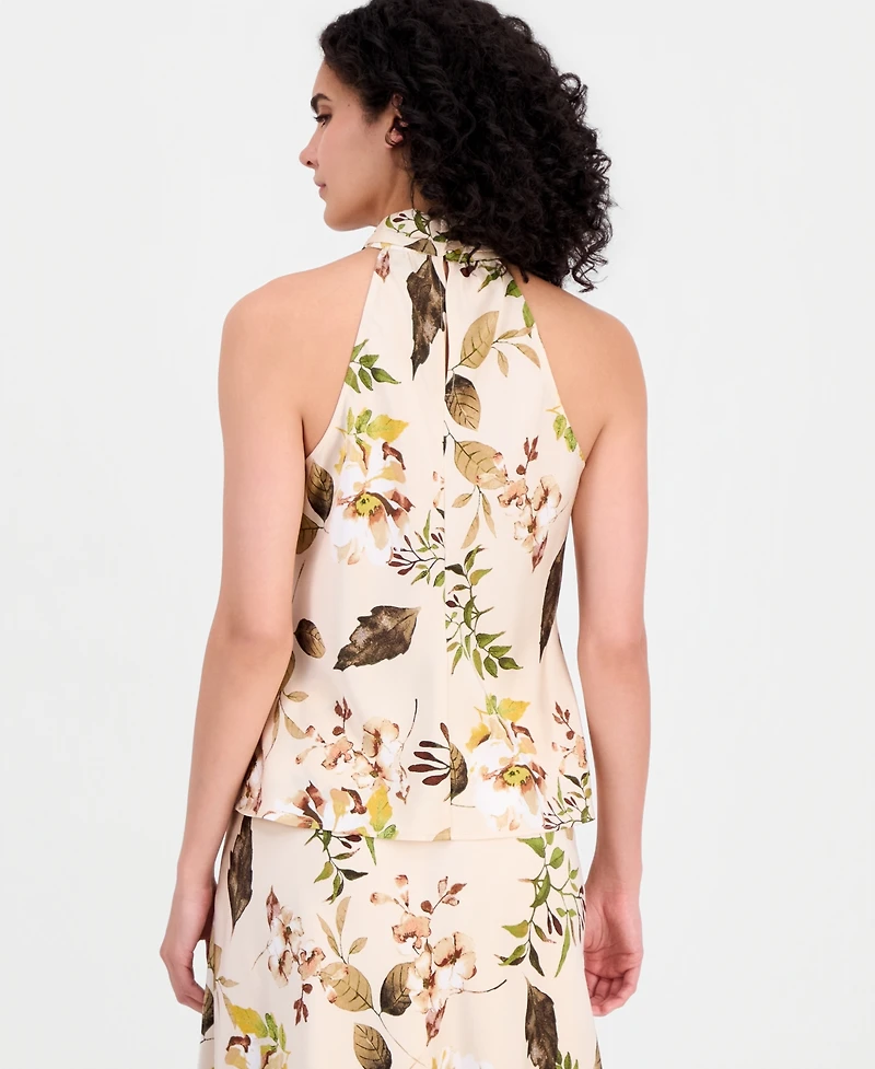 Tahari Asl Women's Sleeveless Floral Tie-Neck Top