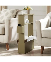 Kings Brand Furniture Zeke Narrow Side Table with Storage Shelf - Modern Sofa End Table, Small Nightstand Magazine Rack