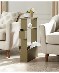 Kings Brand Furniture Zeke Narrow Side Table with Storage Shelf - Modern Sofa End Table, Small Nightstand Magazine Rack