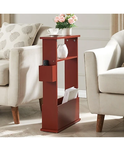 Kings Brand Furniture Zeke Narrow Side Table with Storage Shelf - Modern Sofa End Table, Small Nightstand with Magazine Rack