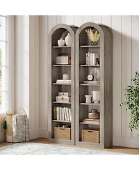 Tribesigns 6-Tier Narrow Bookshelf, 74.8" Tall Arched for Small Space, Home Office(2 Pcs)