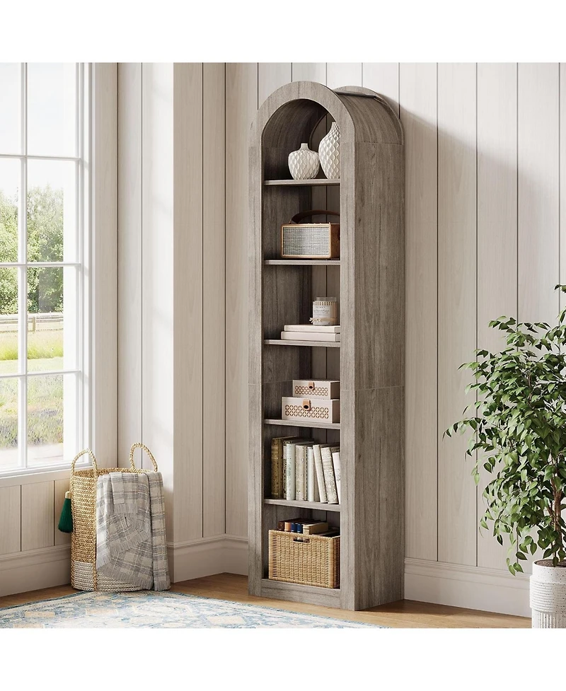 Tribesigns 6-Tier Narrow Bookshelf, 74.8" Tall Arched for Small Space, Home Office(2 Pcs)