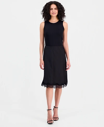 Tahari Asl Women's Satin Lace-Trim A-Line Skirt