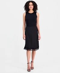 Tahari Asl Women's Satin Lace-Trim A-Line Skirt