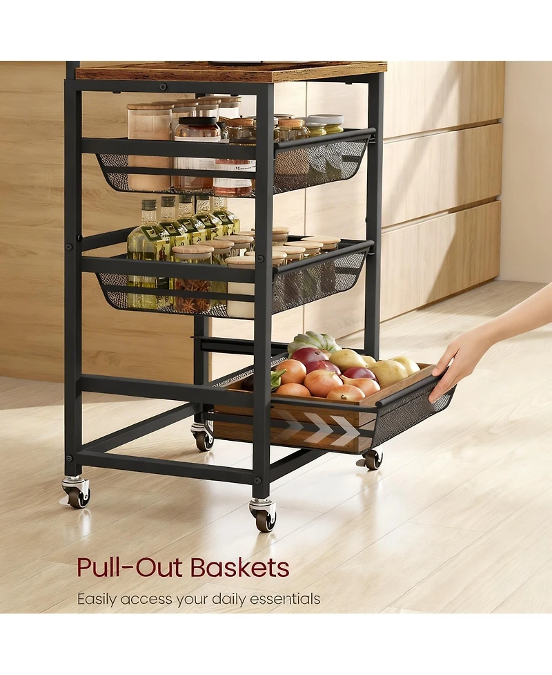 Yigii Kitchen Storage Cart with Pull-Out Baskets, Wheels, and Handle