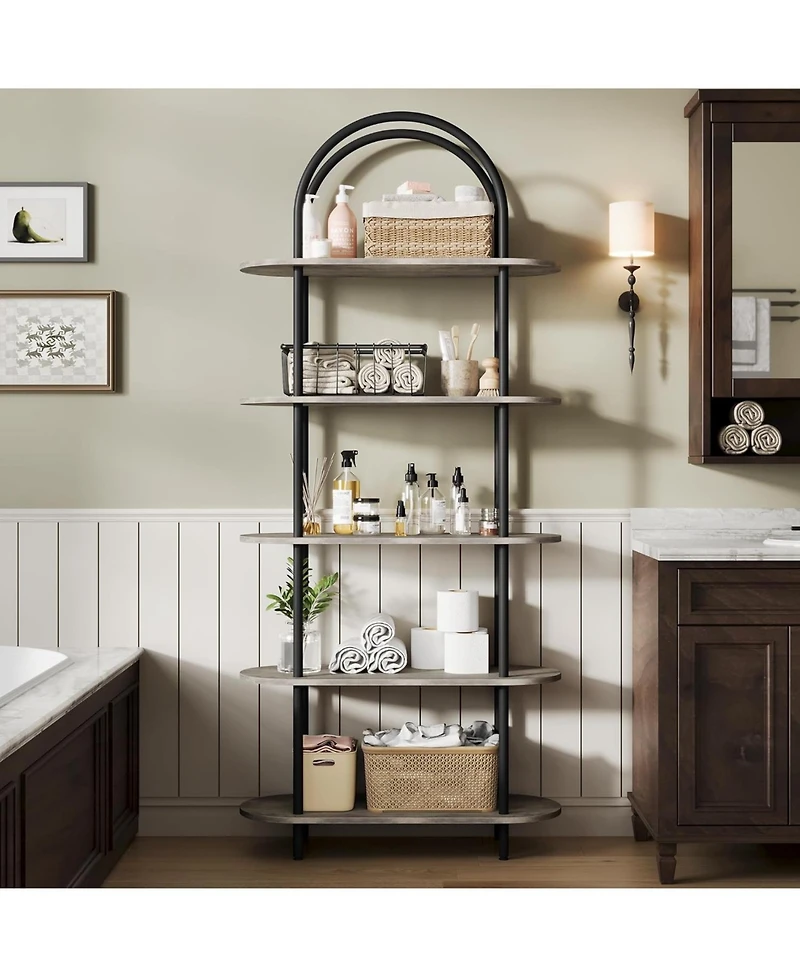 gaomon 71" Arched Bookshelf, 5-Tier Open Bookcase, Freestanding Tall Display Shelf with Metal Frame for Home