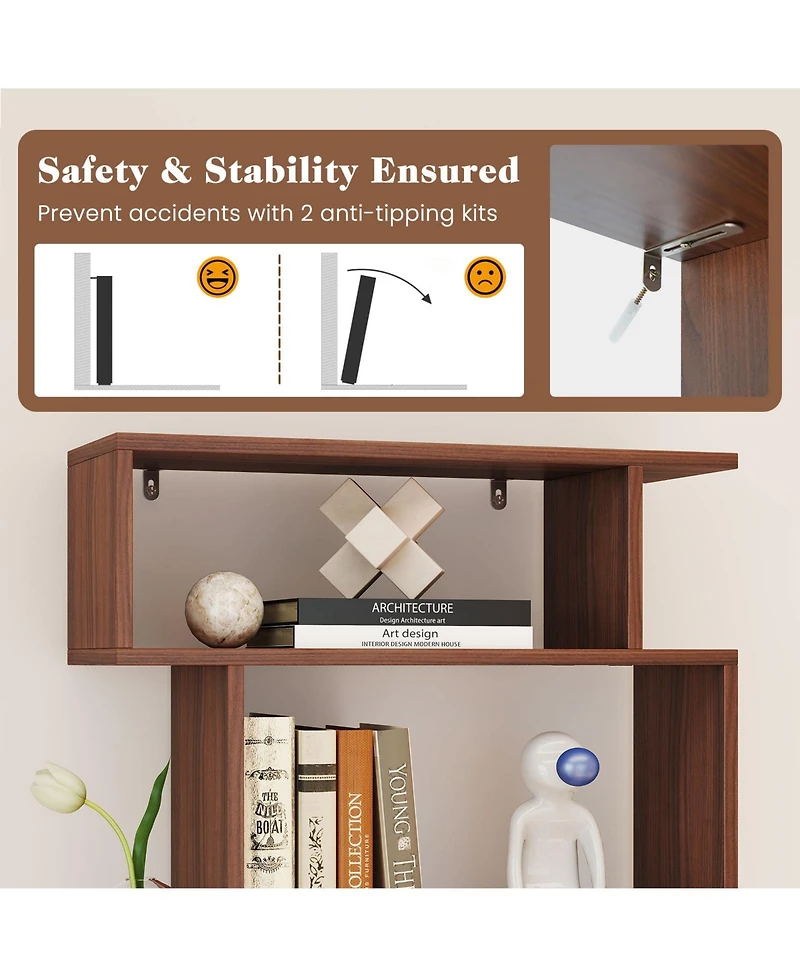 Sugift 6-Tier Geometric Bookshelf with 2 Anti-Tipping Kits for Home Office