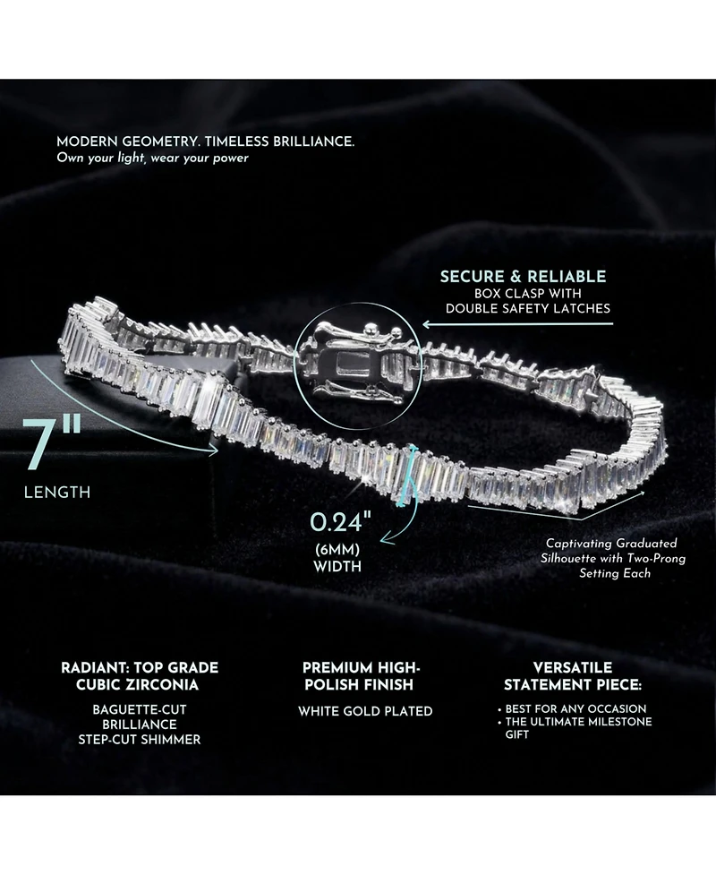 Rachel Glauber White Gold Plated Clear Cubic Zirconia Tennis Bracelet