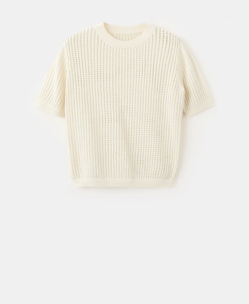 Mango Women's Lace Accents Short-Sleeved Knitted Sweater