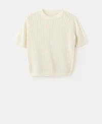 Mango Women's Lace Accents Short-Sleeved Knitted Sweater