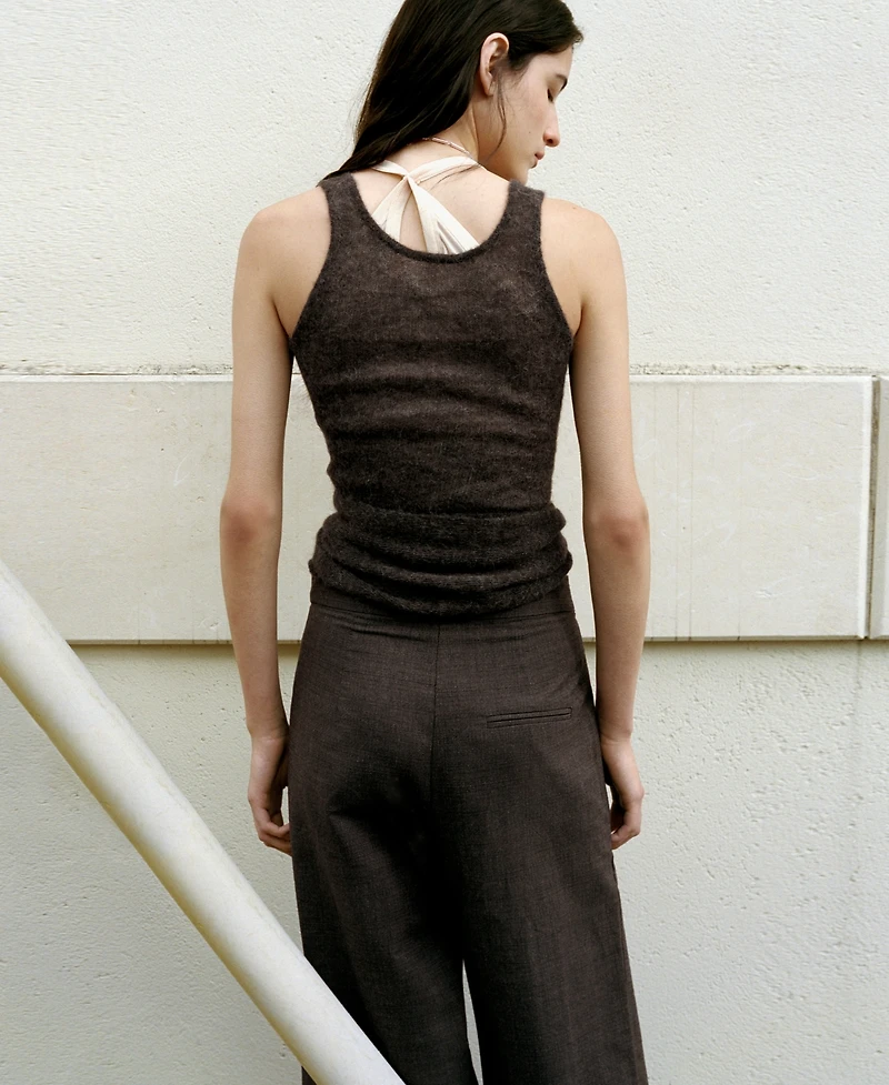 Mango Women's Asymmetrical Semi-Sheer Alpaca Top