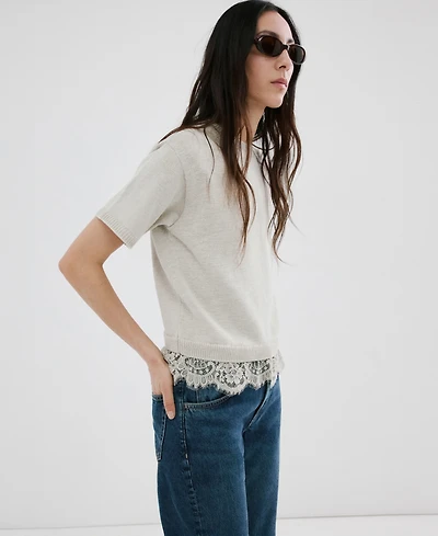 Mango Women's Lace-Trim Knit Sweater