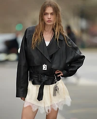 Mango Women's Lapels Leather Jacket