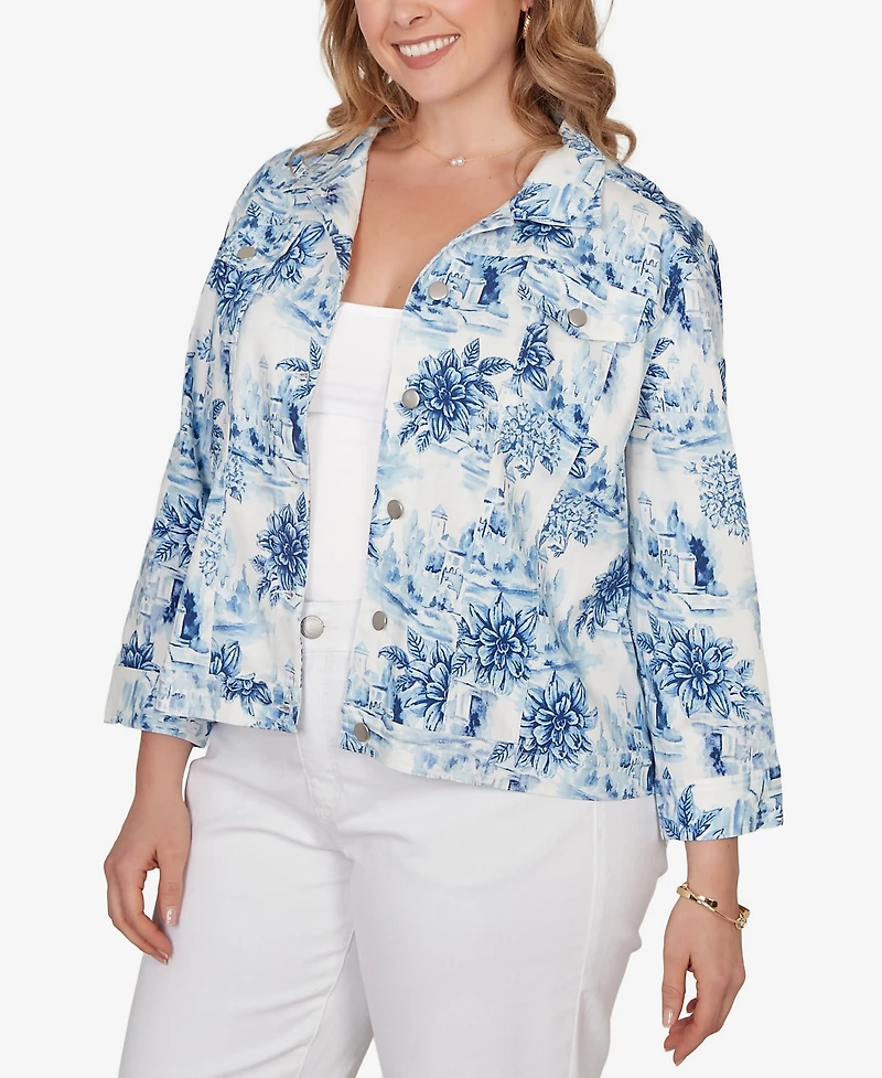 Ruby Rd. Plus Toile Print Trademark Denim Jacket