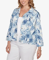 Ruby Rd. Plus Toile Print Trademark Denim Jacket