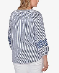 Ruby Rd. Plus Embroidered Seersucker Tie-Front Henley Top