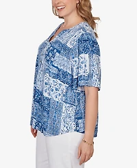 Ruby Rd. Plus Patchwork Bandana Henley T-Shirt