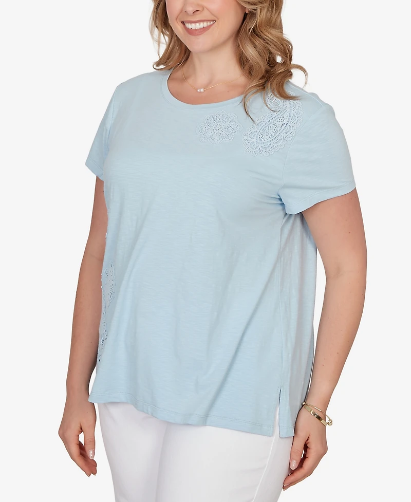 Ruby Rd. Plus Paisley Lace Solid Knit T-Shirt