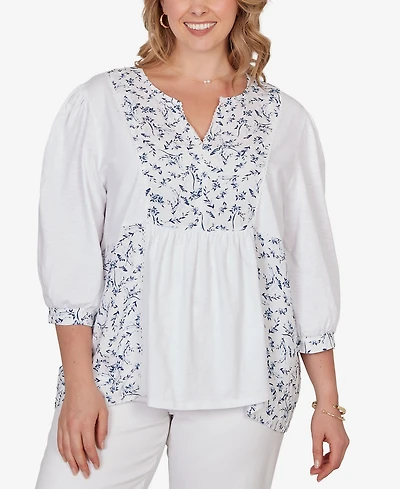 Ruby Rd. Plus Mixed Fabric Sharkbite Knit Top