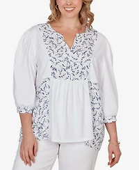 Ruby Rd. Plus Mixed Fabric Sharkbite Knit Top