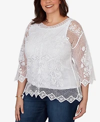 Ruby Rd. Plus Size Scalloped Medallion Crochet Lined Lace Top