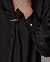 Donna Karan New York Petite Long-Sleeve V-Neck Pull-On Top