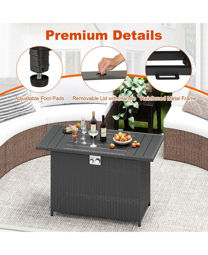 Sugift 44.5 Inch Propane Fire Pit Table Rattan Gas 2-in-1 with Stainless Steel Burner