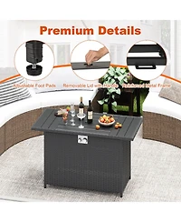 Sugift 44.5 Inch Propane Fire Pit Table Rattan Gas 2-in-1 with Stainless Steel Burner