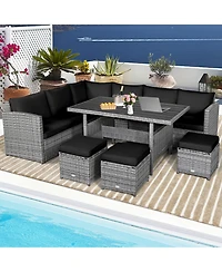 Gymax 7PCS Rattan Patio Sectional Sofa Set Conversation Set w/ Cushions