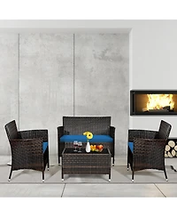 Gymax Set of Outdoor Patio Rattan Conversation Furniture Set w/ Cushion Table