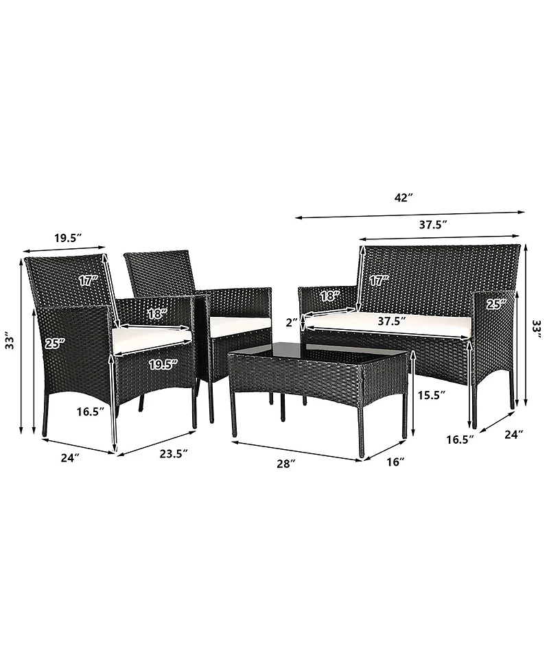 Gymax 8PCS Outdoor Furniture Set Patio Rattan Conversation Set w/ Cushion