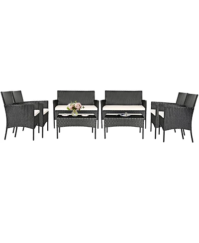 Gymax 8PCS Outdoor Furniture Set Patio Rattan Conversation Set w/ Cushion