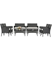 Gymax 8PCS Outdoor Furniture Set Patio Rattan Conversation Set w/ Cushion