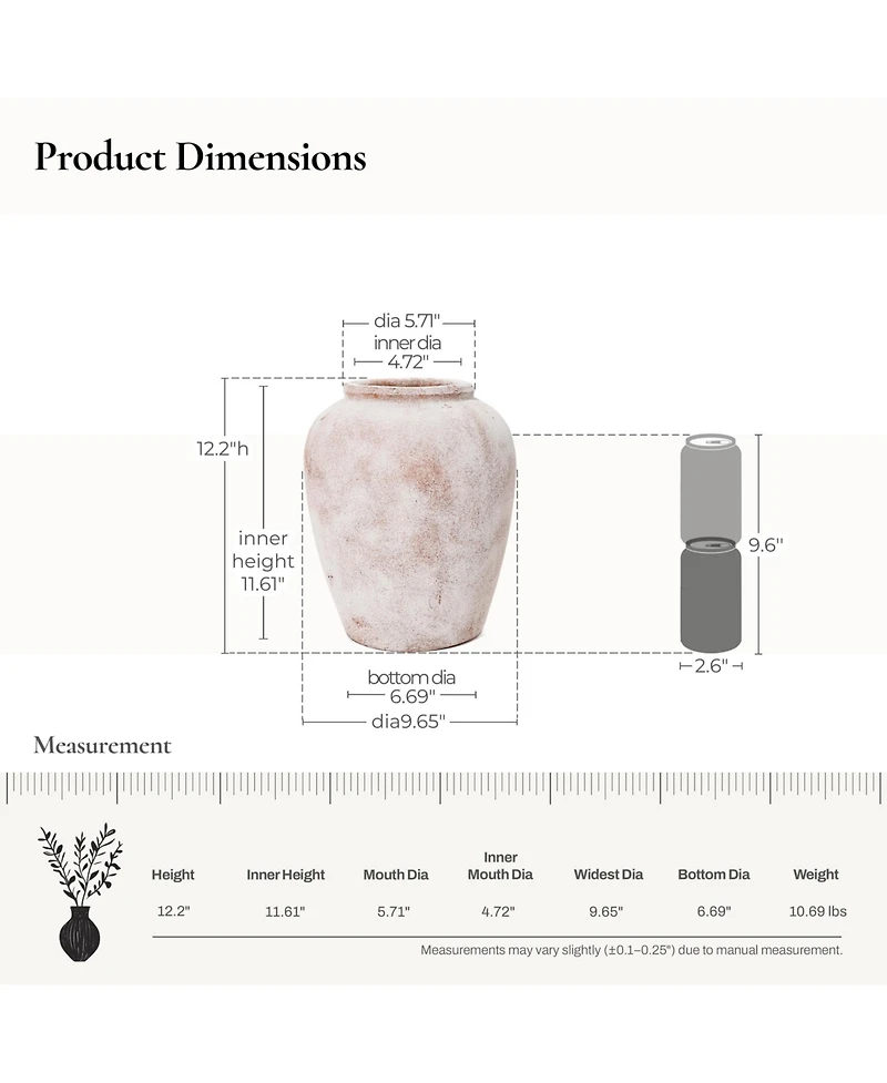 LuxenHome Marble Brown and White 12.4-Inch Tall Terracotta Vase