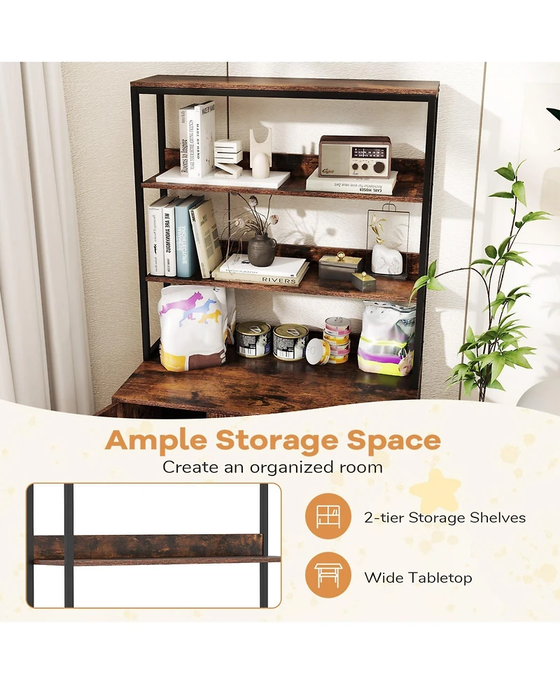 Gymax 57'' Cat Litter Box Enclosure w/ Storage 2-tier Shelves Removable Scratcher