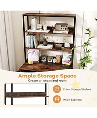 Gymax 57'' Cat Litter Box Enclosure w/ Storage 2-tier Shelves Removable Scratcher