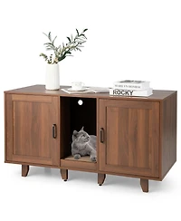 Gymax Cat Litter Box Enclosure Hidden Washroom w/ 2 Doors