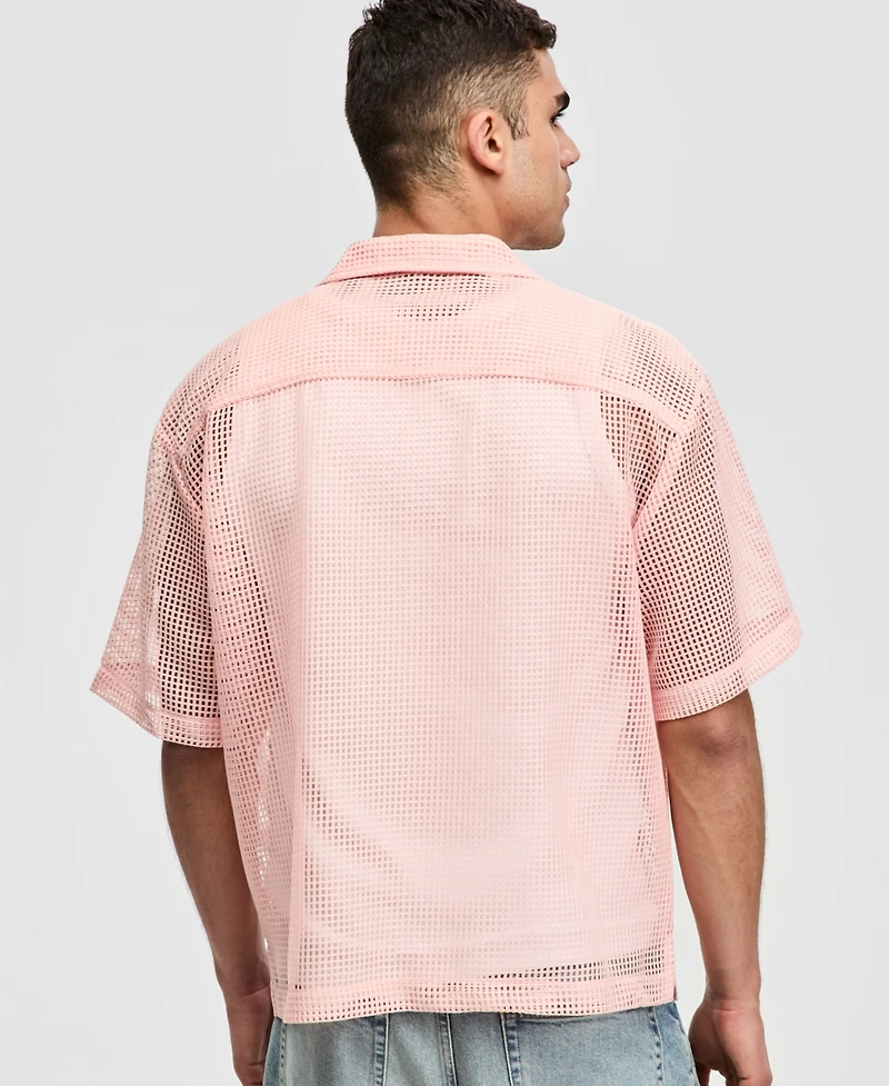 Mode of One Men's Boxy-Fit Short-Sleeve Mesh Shirt, Macy's Exclusive