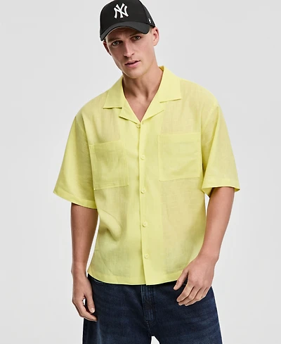 Mode of One Men's Boxy-Fit Short-Sleeve Linen Shirt, Macy's Exclusive