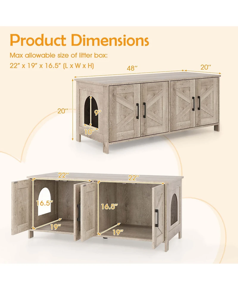 Gymax Cat Litter Box Enclosure for 2 Cats w/ Double Rooms Wooden Washroom Cabinet