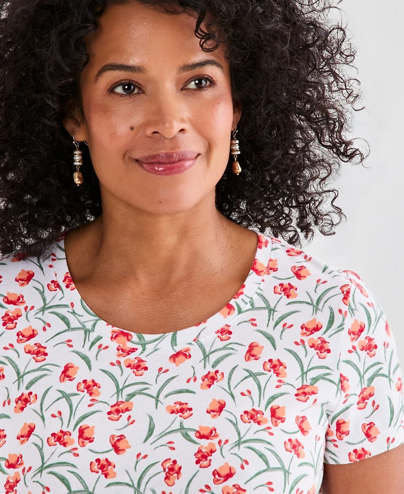 Style & Co Petite Short-Sleeve Floral Print Crewneck T-Shirt, Macy's Exclusive